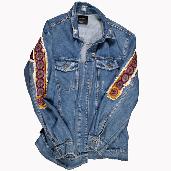 Zara Denim Jacket with Colorful Embroidery - Picture 2 of 3
